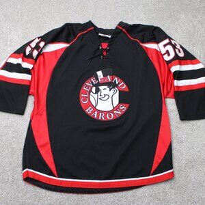 Cleveland Barons #53 Hockey Jersey Mens Large Black/Red Goalie Athletic Knit